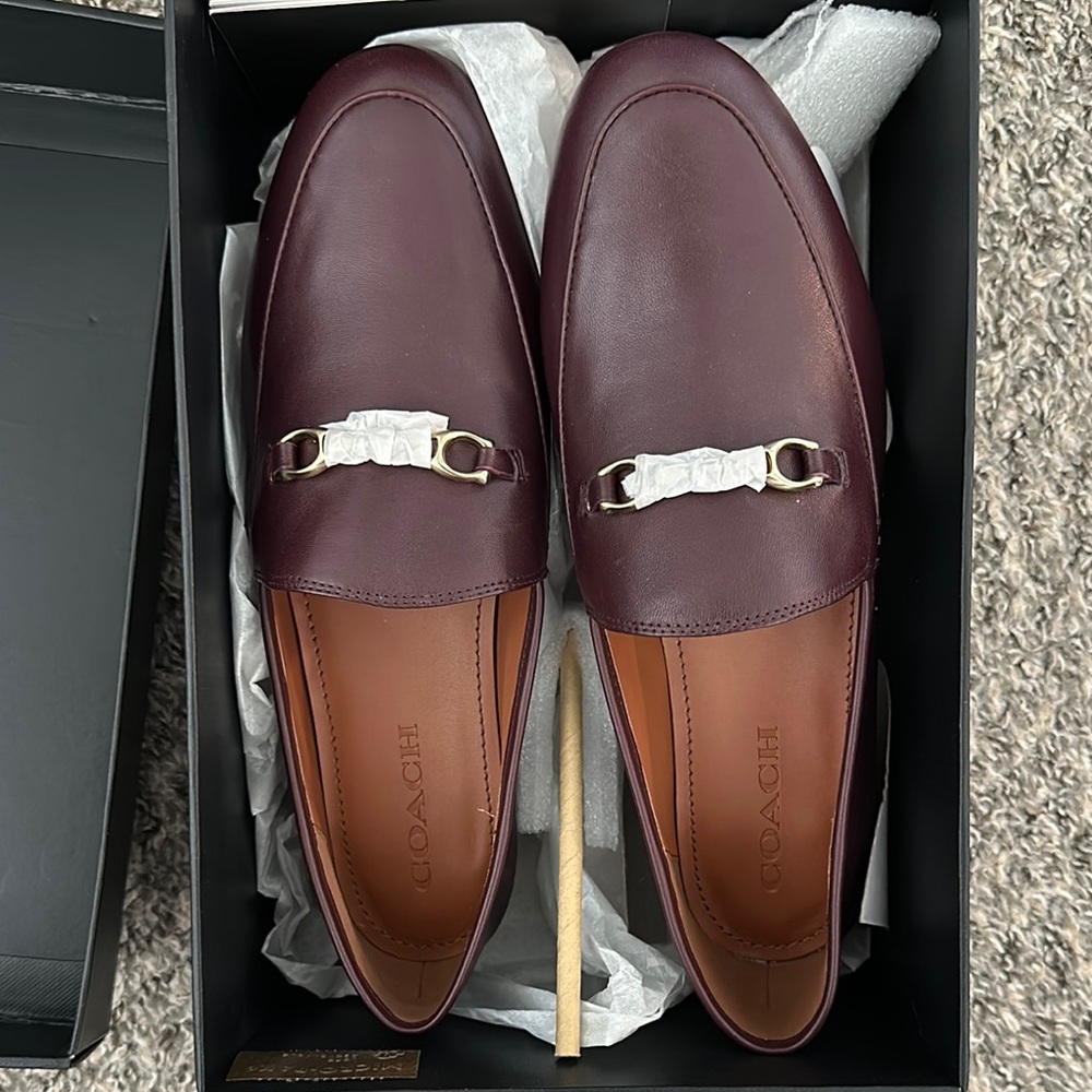 Coach Haley Burgundy Leather Loafers with Horsebit Detail